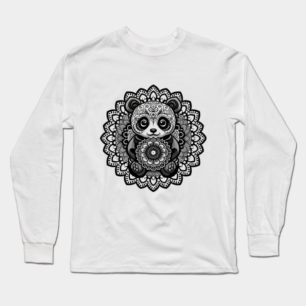 Cute baby black panda mandala art design Long Sleeve T-Shirt by Style Troop